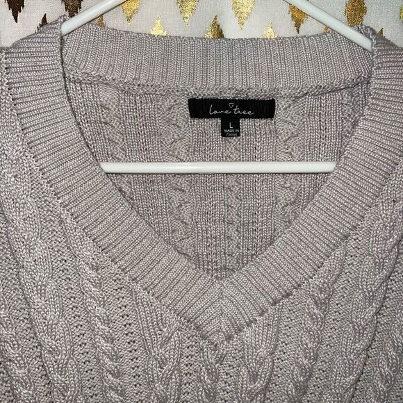 Love Tree Women's Juniors V-Neck Cropped Knit Sweater neutral grey size L - Picture 6 of 7